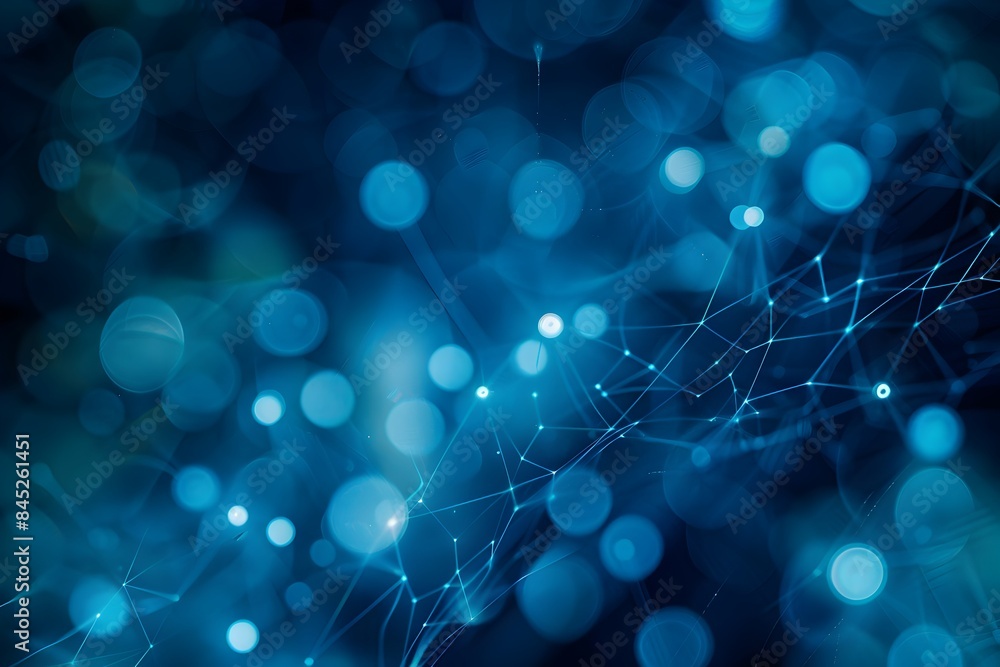 Poster abstract blue background with interconnected dots and lines forming a network structure