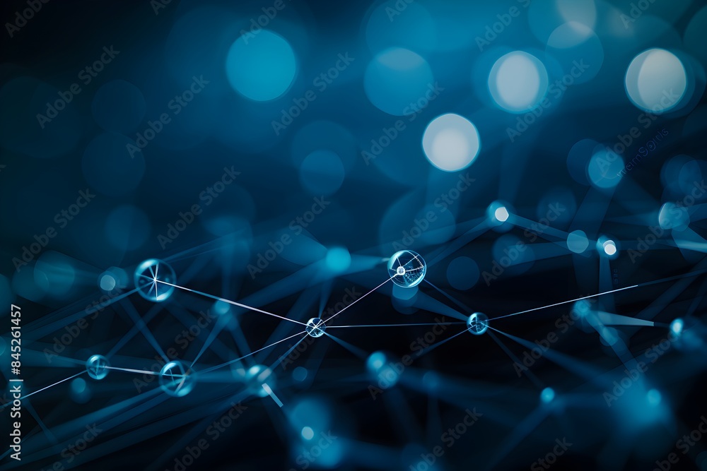 Poster abstract blue background with interconnected dots and lines forming a network structure
