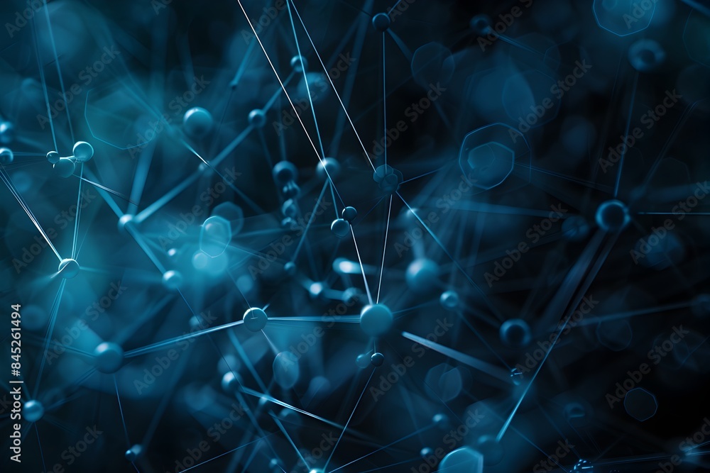 Poster abstract blue background with interconnected dots and lines forming a network structure
