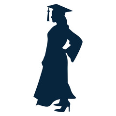 A silhouette of a woman wearing a graduation gown and cap