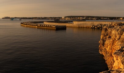 Obraz premium landscape of the Ciutadella Harbour on Menorca with the Balearia ferry entering port