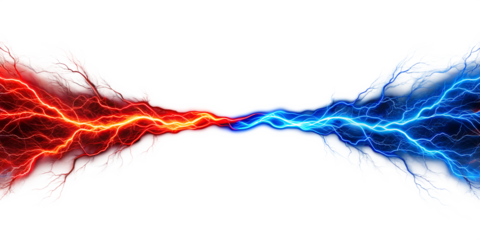 Blue and red electricity isolated on WHITE background. PNG AI GENERATED