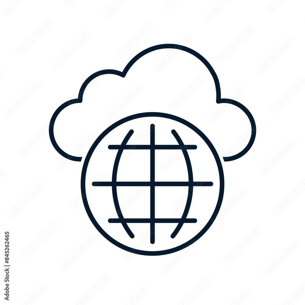 Poster cloud, globe icon. internet storage concept. vector linear icon isolated on white background.