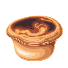 Traditional Portuguese egg tart vector illustration. Dessert Pastry Pastel de Nata or Pasteis de Belem. Portuguese Custard Tart and Iconic Pastry from Portugal with a Burnt Top and Flaky Crust