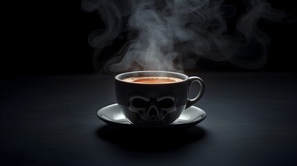 Dark and Ominous Skull-Shaped Coffee Vapor on Mysterious Misty Background