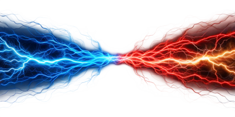 Blue and red electricity isolated on WHITE background. PNG AI GENERATED