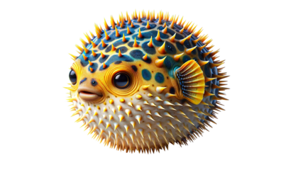 puffer fish,  isolated on transparent or white background.