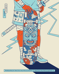 Urban skateboarder holding a skateboard