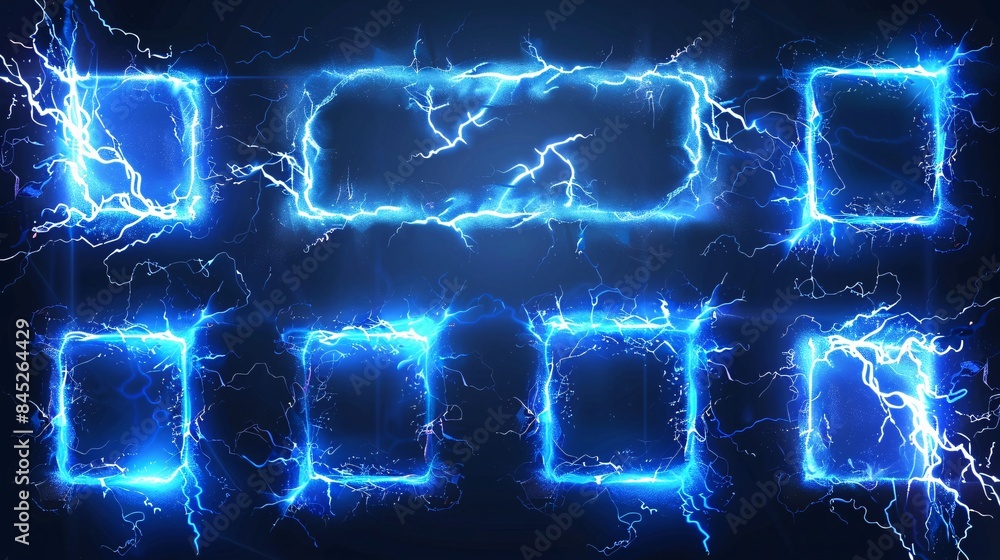 Aufkleber lightning frames, blue electric borders of rectangular and square shapes with thunder bolt effect. i