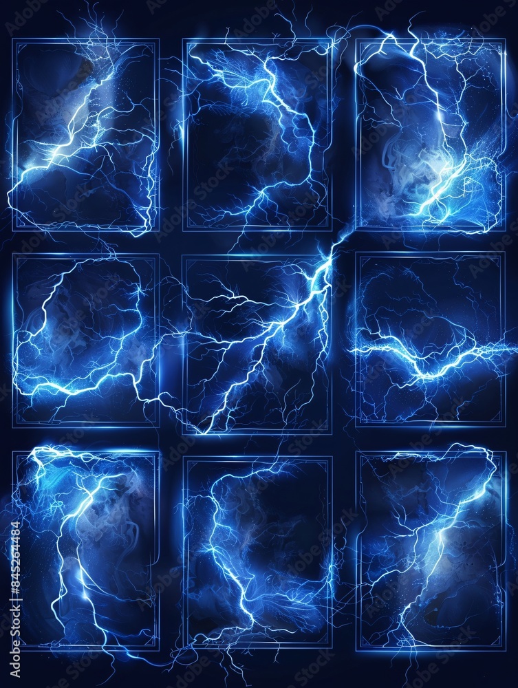 Aufkleber lightning frames, blue electric borders of rectangular and square shapes with thunder bolt effect. i