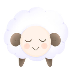 a cartoon sheep with eyes closed on a transparent background