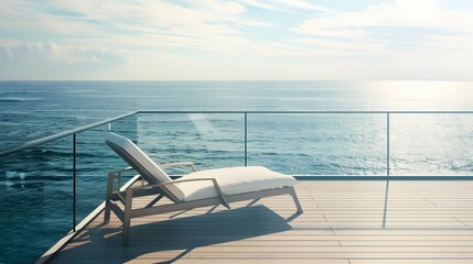 Fototapeta premium Luxury beach Lounge chair on the balcony overlooking the sea view