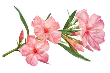 Nerium oleander  Pink oleander flowers isolated on white background with clipping path
