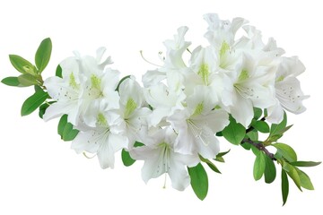 White Azaleas with leaves isolated on white background.
