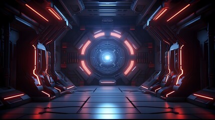 Futuristic Sci-Fi Corridor Enveloped in Neon-Lit Mist and Symmetry