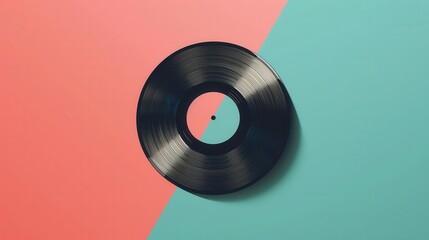 A vinyl record on a pink and blue background.