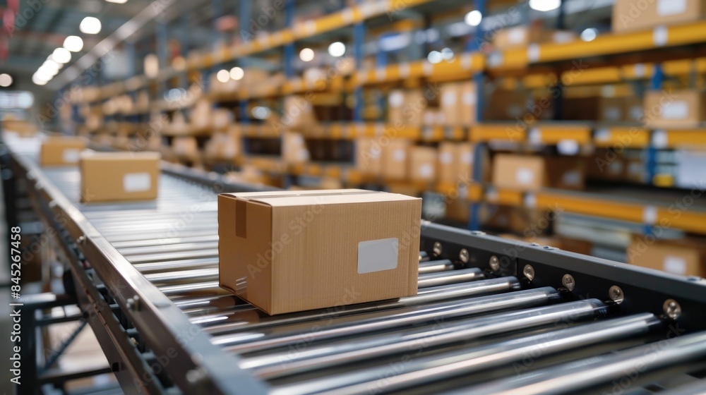 Poster image showcasing the efficient online order fulfillment process in a modern warehouse setting with p
