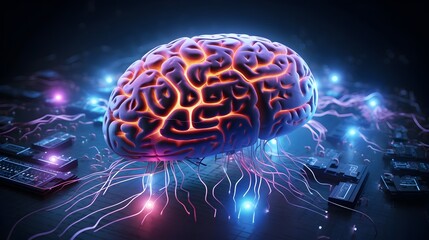 Fototapeta premium Intricate 3D Brain Showcasing Futuristic Technological Connections