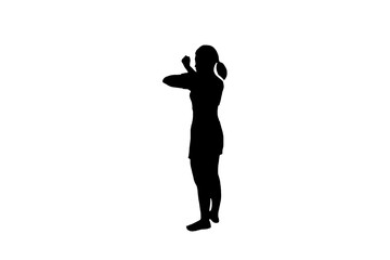 Silhouette of a woman performing an elbow strike in Muay Thai, isolated on a transparent background png file.