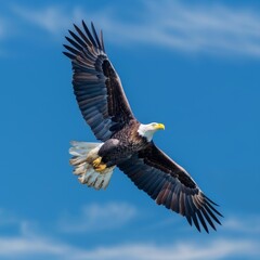 Fototapeta premium Patriotic Bald Eagle Soaring with Independence Day Text - Bold Pop Art Style