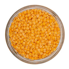 Lentils in a glass jar png. Isolated on transparent background. Top view