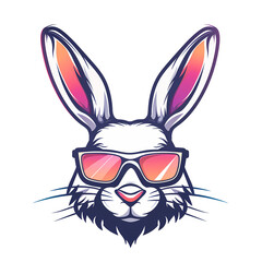 cute bunny wear sunglasses, flat illustration