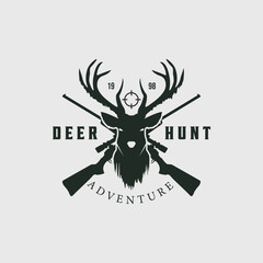 deer hunt logo vintage vector illustration, adventure while hunting template design
