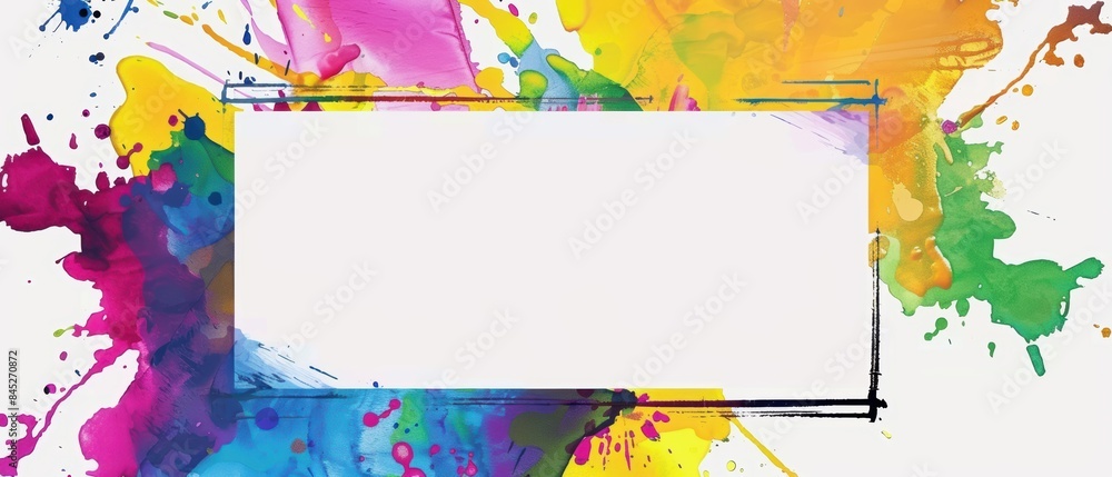 Poster produce a vivid pop art animation featuring a blank white frame in a flat design top view with color