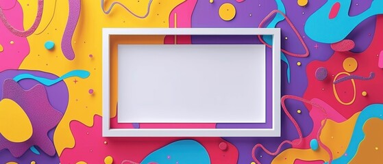 Produce a pop art themed animation with a blank white frame flat design top view on a vibrant background