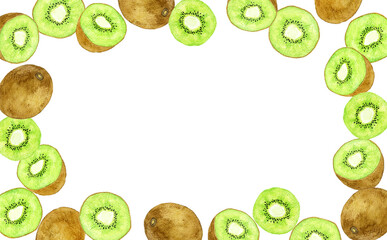 グリーンキウイの背景　果物の手描き水彩イラスト素材