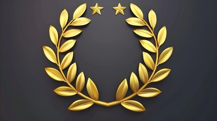 Gold laurel wreath, winner award, branch of olive leaves or stars of victory symbol on white background