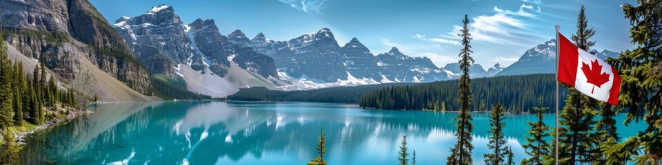 Fototapeta premium Canada Day, festive, happy, flag, unity, New Year, city scenery, fireworks, fireworks, sky, celebrate the holiday, joyful atmosphere, blessing, prosperity, look forward to the future, culture, faith, 