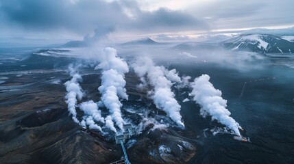 Aerial view of volcanic landscape in Krafla volcano, Iceland