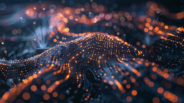 3d rendering of abstract digital background with glowing particles. Futuristic shape with depth of field and bokeh.