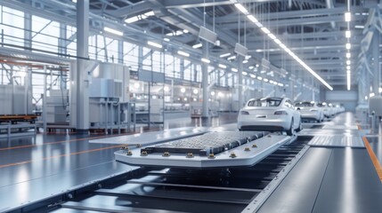 3d rendering of a conveyor belt in a modern car factory