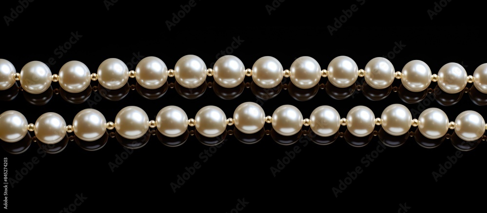 Poster beautiful pearl necklaces arranged in rows placed against a sleek black background this image embodi