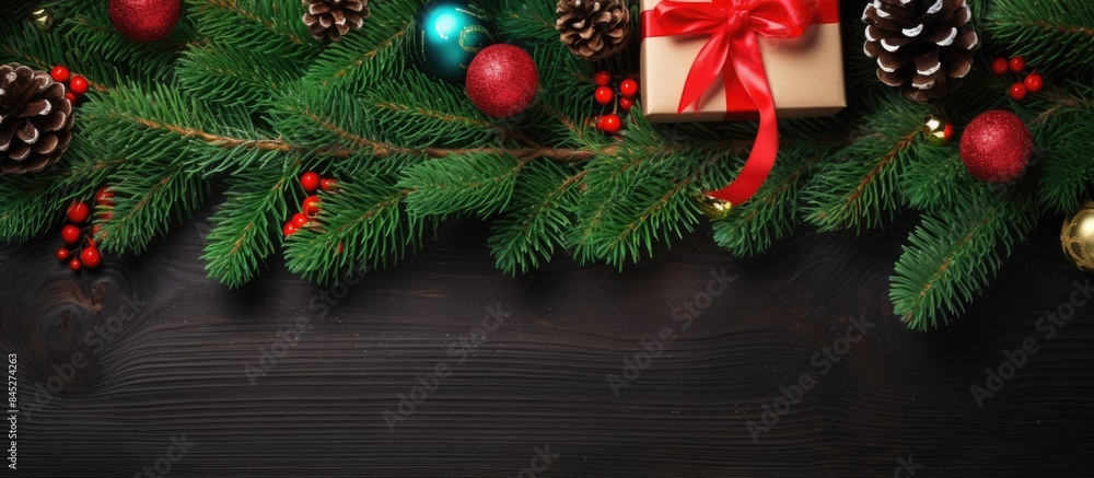 Poster a festive christmas themed border with colorful background showcasing beautifully wrapped gifts and 