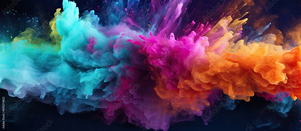 Poster a vibrant explosion of multicolored glitter and powder creates an abstract background with a captiva