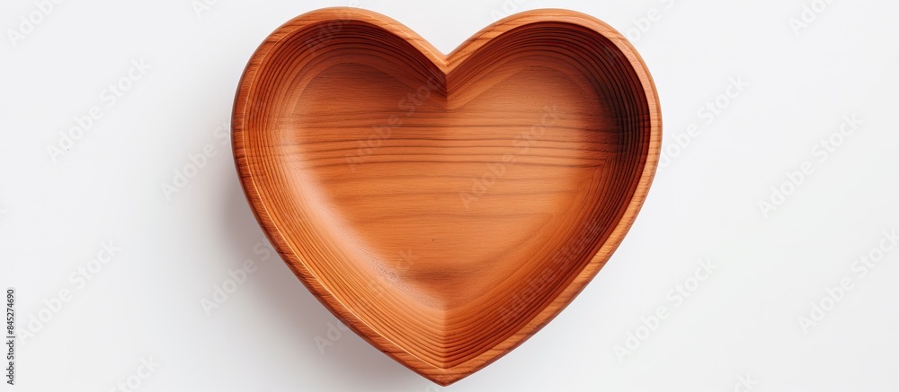Fototapete a heart shaped wooden container viewed from above standing alone on a white background with no other