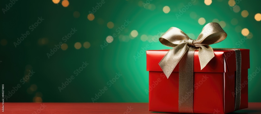 Aufkleber a festive scene of a red gift box on a green paper background with a copy space image perfect for a 