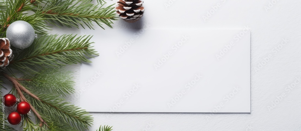 Poster a creative flat lay mock up scene featuring a nature inspired new year s concept with a christmas tr