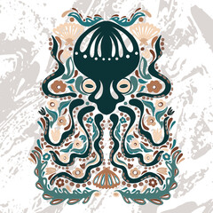 octopus folk art Norwegian style