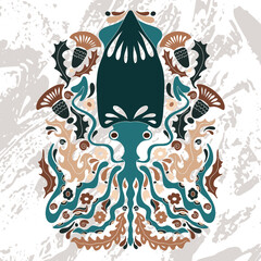 squid folk art Norwegian style