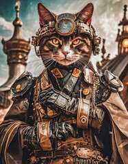 スチームパンク世界の猫の傭兵指揮官