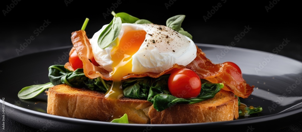 Aufkleber a close up image of a delicious breakfast snack consisting of fried toast topped with a poached egg 
