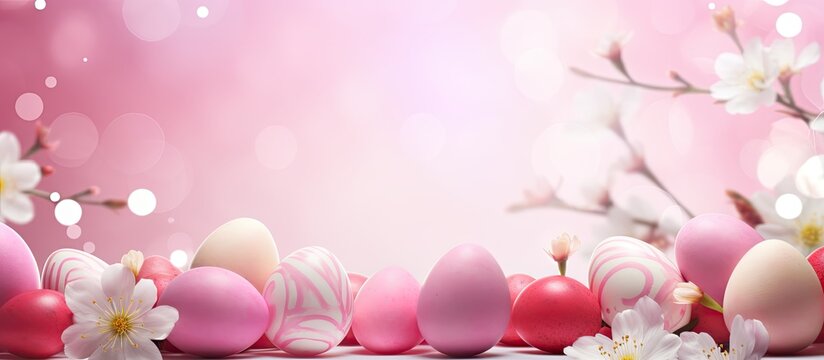 A spring themed background with colorful Easter eggs providing a pink hue and representing the essence of the season Ideal for decorating and creating a vibrant copy space image
