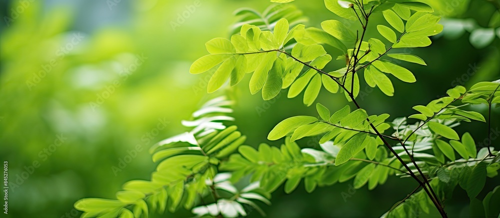 Poster a high quality photo of sorbaria sorbifolia a shrub with green leaves in a natural setting against a