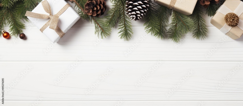 Poster a festive arrangement of a christmas or new year theme featuring a combination of fir tree decoratio