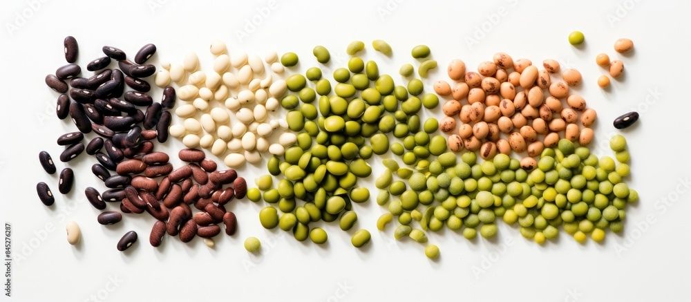 Poster copy space image featuring a top view or flat lay of various beans including white black red soy and