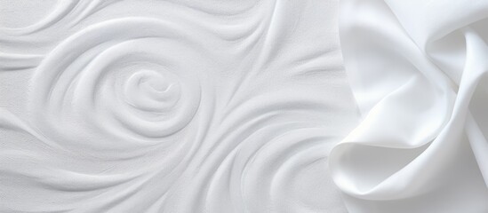 Fototapeta premium A mock up of a white cotton towel on a background with an abstract design The fabric resembles artistic grey wale linen canvas making it suitable for use as a cloth wallpaper blanket or curtain with
